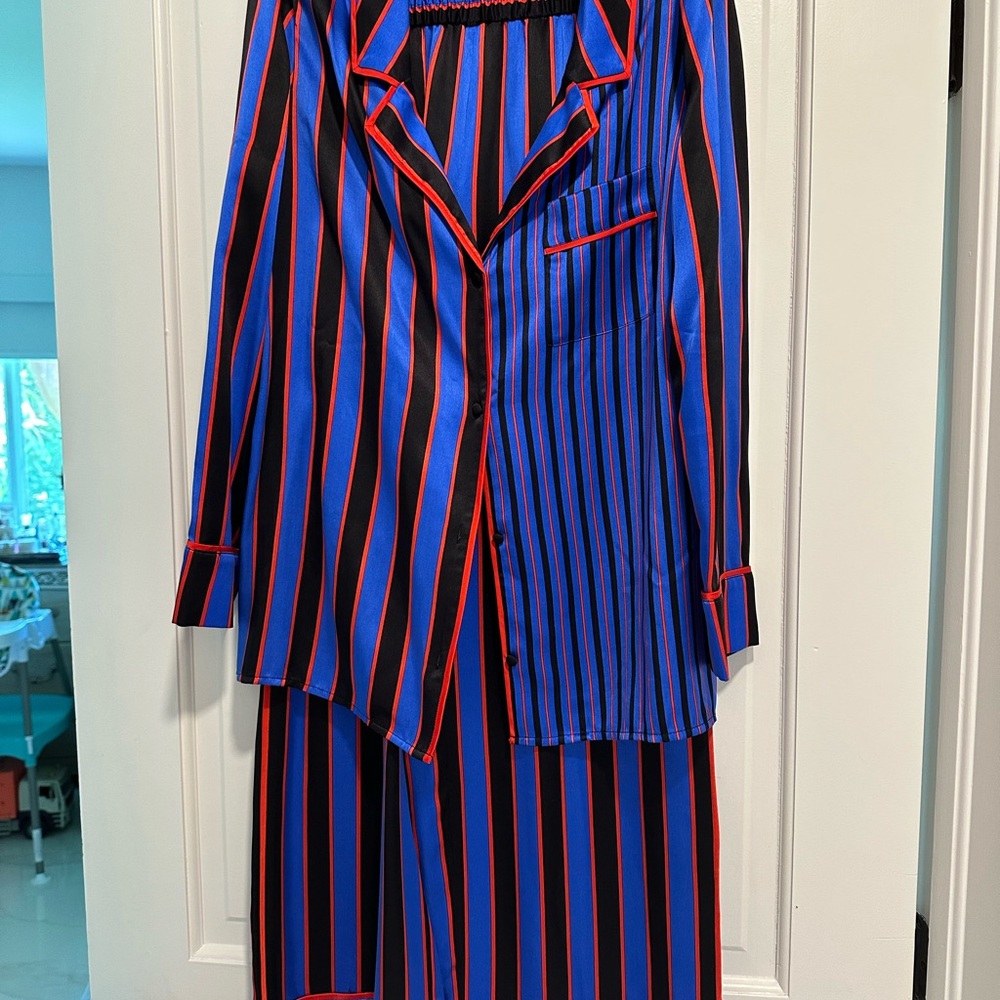 Alice and oliviaStriped Blue and Red  silk set